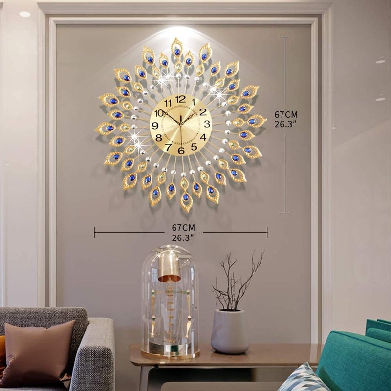 JUGV 26.3 Inch Gold Large Wall Clock, Elegant 3D Modern Wall Clock with Dial Arabic Number, Non-Ticking Silent, Easy to Read, Suitable for Living Room, Kitchen, Bedroom, Office, Hotel - Image 3